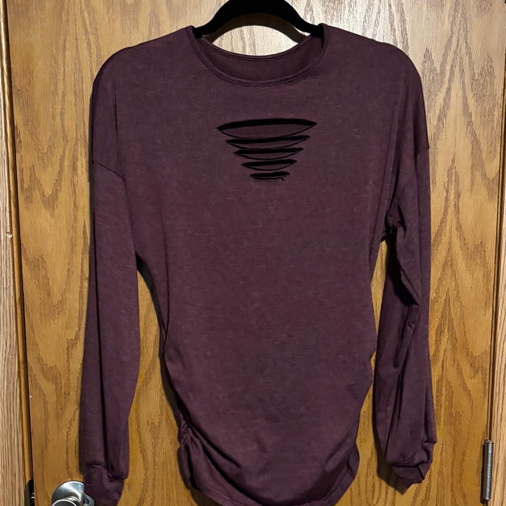 Purple Long Sleeve Top with Cutout Design